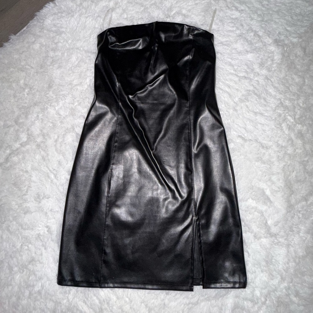 Timing black leather Strapless Dress